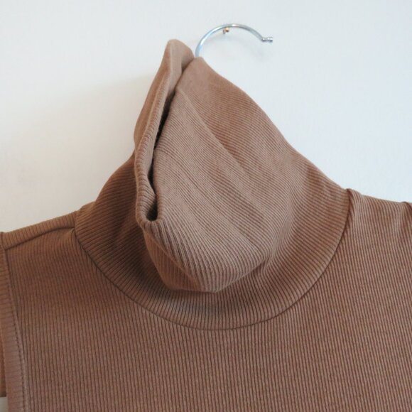 ZARA Ribbed Turtleneck Sleeveless Bodycon Midi Dress in Camel Tan Minimalist M - Picture 4 of 14